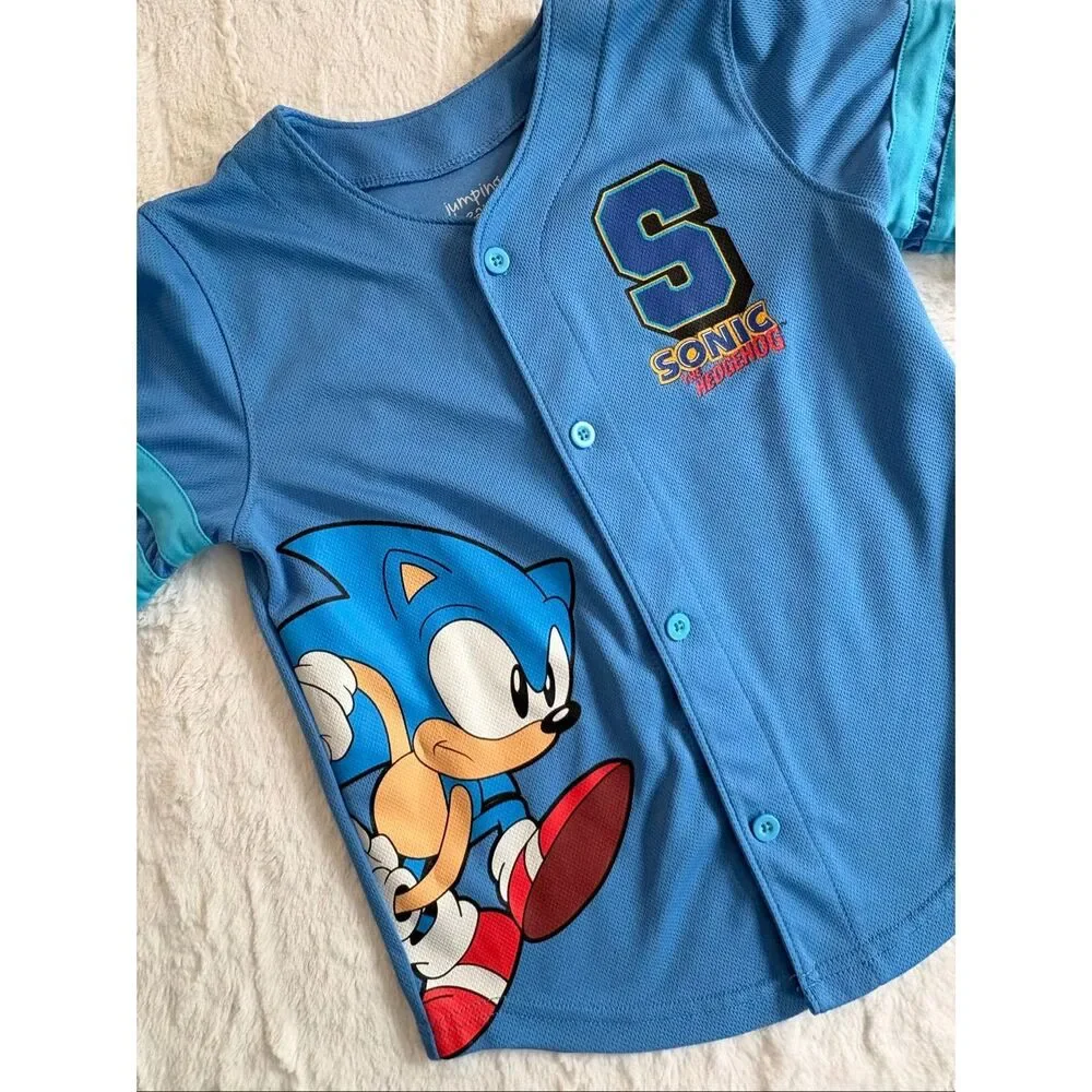 Sonic the Hedgehog Boys Baseball Jersey Shirt Blue Size 6